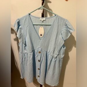 NWT: Clearlove- pastel blue babydoll style top with buttons size XL